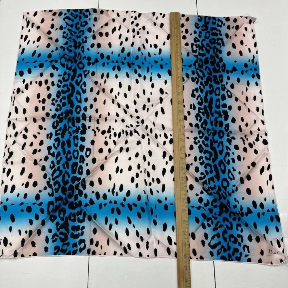 Dior White & Blue Leopard Printed Square 70 Scarf Women One Size NEW *